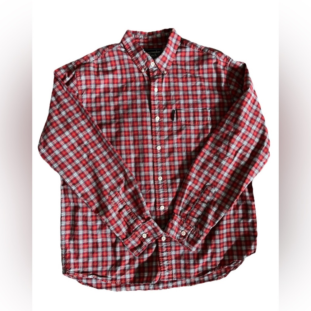 Mens button down Shirt Size Large Red plaid  - Abercrombie & Fitch